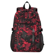 JIALIOU 14" Laptop Backpack Waterproof Airline Approved Stylish Casual Daypack for Travel Business College Work, Red Black Pixel Cyberpunk Cityscape
