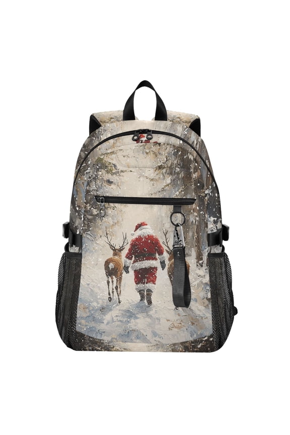 14" Laptop Backpack Waterproof Airline Approved Stylish Casual Daypack for Travel Business College Work, Santa Claus and Reindeer