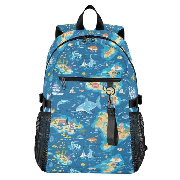 JIALIOU 14" Laptop Backpack Waterproof Airline Approved Stylish Casual Daypack for Travel Business College Work, Sea Islands Fish Ship