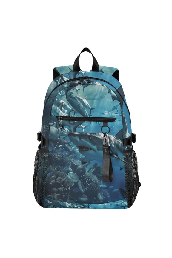 14" Laptop Backpack Waterproof Airline Approved Stylish Casual Daypack for Travel Business College Work, Shark Swimming in Fish
