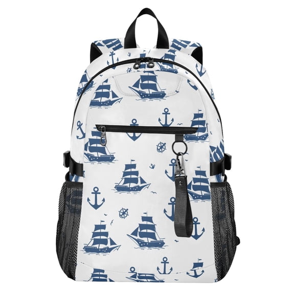 JIALIOU 14" Laptop Backpack Waterproof Airline Approved Stylish Casual Daypack for Travel Business College Work, Ships and Anchors