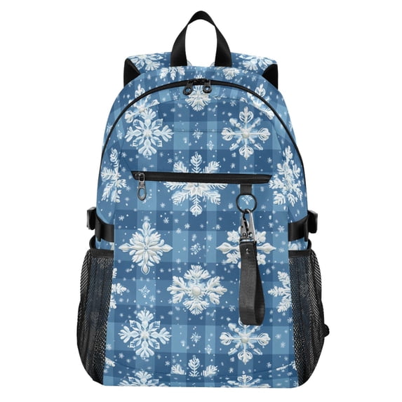 JIALIOU 14" Laptop Backpack Waterproof Airline Approved Stylish Casual Daypack for Travel Business College Work, Snowflakes on Checkerboard