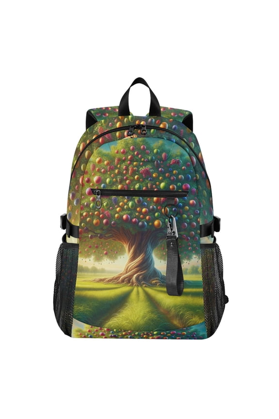 14" Laptop Backpack Waterproof Airline Approved Stylish Casual Daypack for Travel Business College Work, Tree with Colorful Fruits