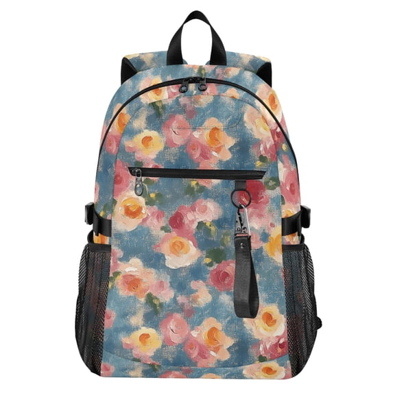 JIALIOU 14" Laptop Backpack Waterproof Airline Approved Stylish Casual Daypack for Travel Business College Work, Vintage Oil Painted Rose