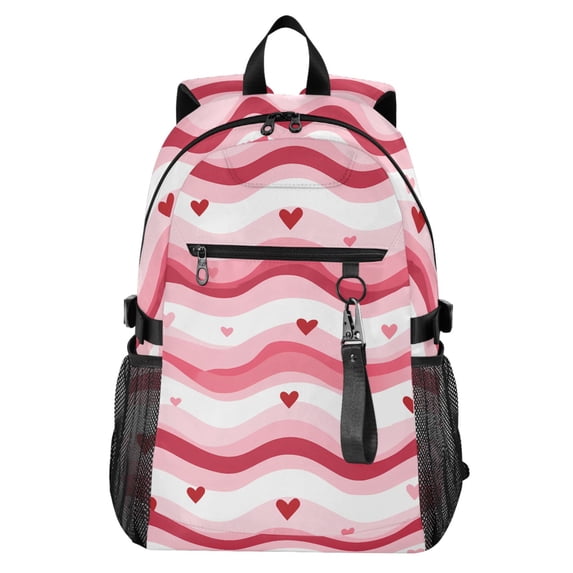 JIALIOU 14" Laptop Backpack Waterproof Airline Approved Stylish Casual Daypack for Travel Business College Work, Wavy Lines and Heart