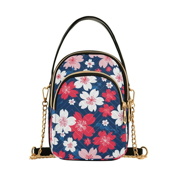 JIALIOU Crossbody Bags for Women Hobo Shoulder Handbags Quilted Purses with Chain Strap Colorful Cherry Blossoms