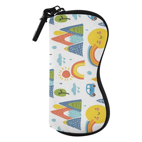 JIALIOU Glasses Case Soft Portable Zipper Sunglasses Pouch, Car Mountain Sun Tree Rainbow