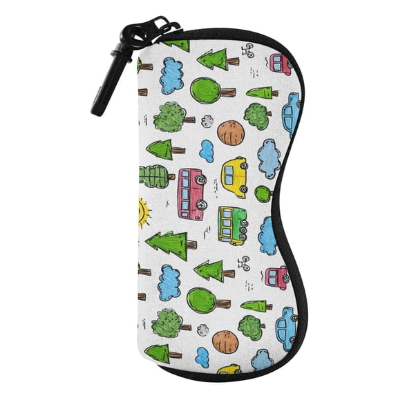 JIALIOU Glasses Case Soft Portable Zipper Sunglasses Pouch, Car Tree Cloud Doodle