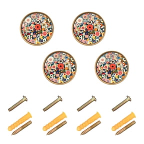 JIALIOU Kitchen Cabinet Knobs Round Zinc Drawer Pulls, Abstract Colorful Small Flowers, 4 Pack