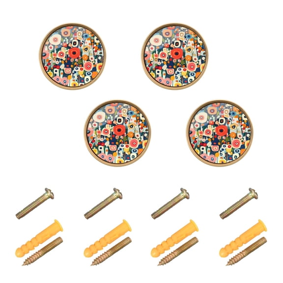 JIALIOU Kitchen Cabinet Knobs Round Zinc Drawer Pulls, Abstract Colorful Small Flowers, 4 Pack