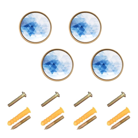 JIALIOU Kitchen Cabinet Knobs Round Zinc Drawer Pulls, Blue and White Geometric, 4 Pack