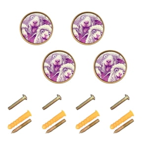 JIALIOU Kitchen Cabinet Knobs Round Zinc Drawer Pulls, Cartoon Funny Sheep, 4 Pack