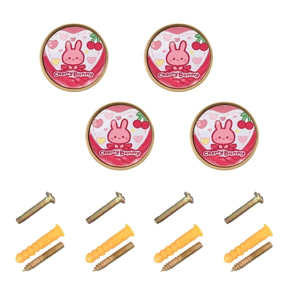 JIALIOU Kitchen Cabinet Knobs Round Zinc Drawer Pulls, Cherry Bunny, 4 Pack