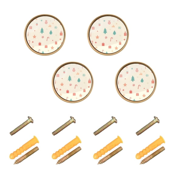 JIALIOU Kitchen Cabinet Knobs Round Zinc Drawer Pulls, Christmas Tree Presents Candy Cane, 4 Pack
