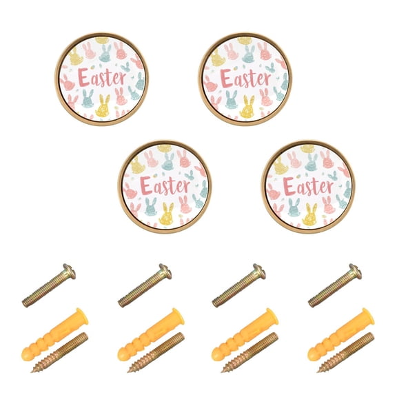 JIALIOU Kitchen Cabinet Knobs Round Zinc Drawer Pulls, Colorful Bunnies and Eggs, 4 Pack