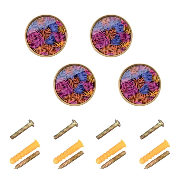 JIALIOU Kitchen Cabinet Knobs Round Zinc Drawer Pulls, Colorful Palm Leaf, 4 Pack