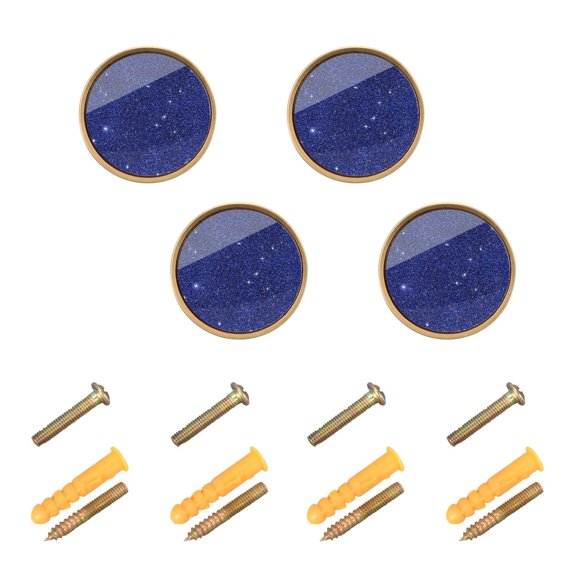 JIALIOU Kitchen Cabinet Knobs Round Zinc Drawer Pulls, Deep Blue Sparkling and Shining, 4 Pack