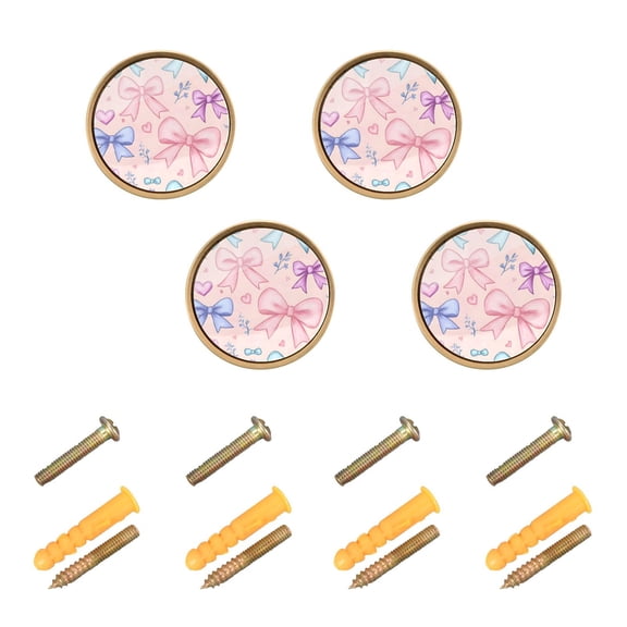 JIALIOU Kitchen Cabinet Knobs Round Zinc Drawer Pulls, Differently Cartoon Bow, 4 Pack