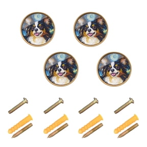 JIALIOU Kitchen Cabinet Knobs Round Zinc Drawer Pulls, Dog and Starry Sky, 4 Pack