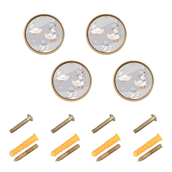 JIALIOU Kitchen Cabinet Knobs Round Zinc Drawer Pulls, Ducks with Hat and Stars, 4 Pack