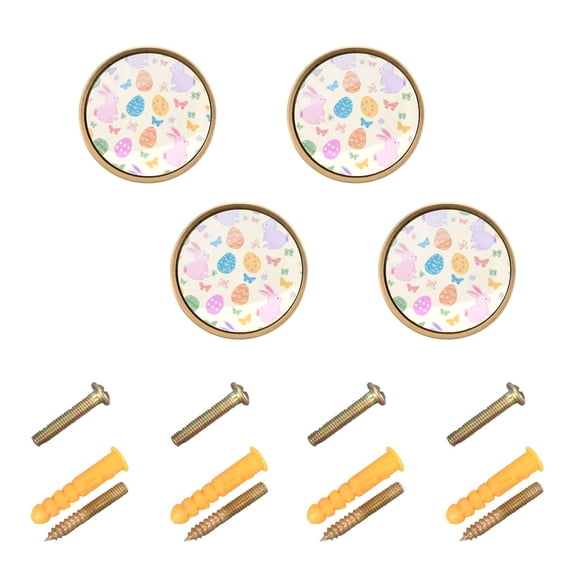 JIALIOU Kitchen Cabinet Knobs Round Zinc Drawer Pulls, Easter Bunnies Colorful Eggs, 4 Pack