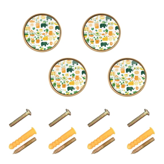 JIALIOU Kitchen Cabinet Knobs Round Zinc Drawer Pulls, Elephant Food Leaves, 4 Pack
