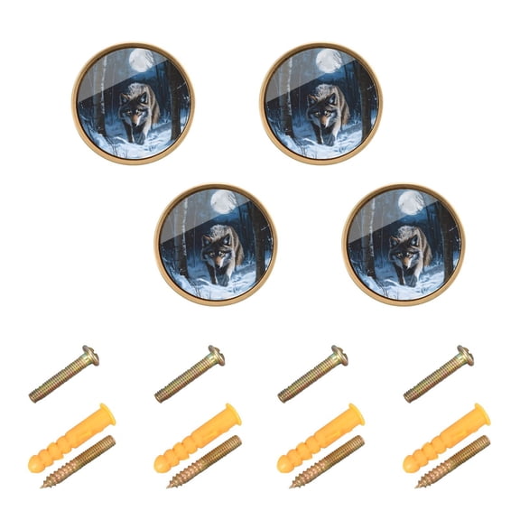 JIALIOU Kitchen Cabinet Knobs Round Zinc Drawer Pulls, Forest Wolf Moon , 4 Pack