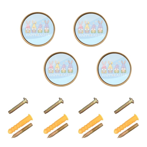 JIALIOU Kitchen Cabinet Knobs Round Zinc Drawer Pulls, Happy Easter Gnome Egg, 4 Pack