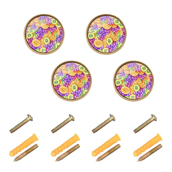 JIALIOU Kitchen Cabinet Knobs Round Zinc Drawer Pulls, Kiwi Oranges Slices Grape, 4 Pack