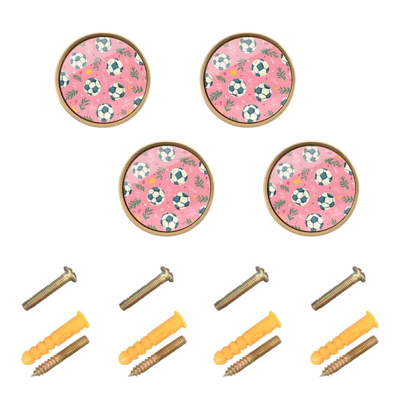 JIALIOU Kitchen Cabinet Knobs Round Zinc Drawer Pulls, Leaves Football, 4 Pack