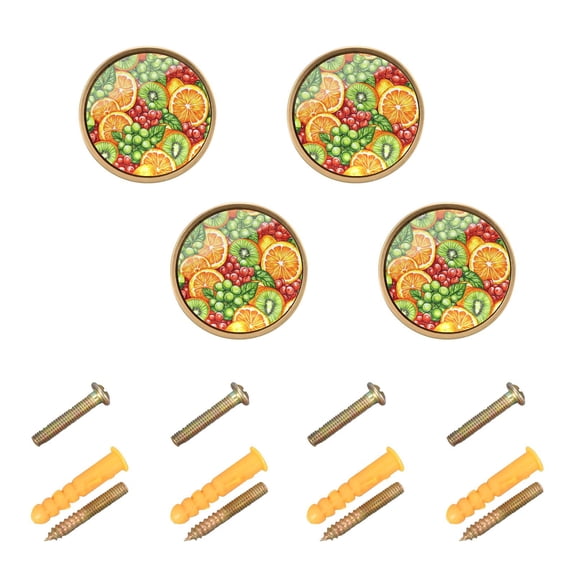 JIALIOU Kitchen Cabinet Knobs Round Zinc Drawer Pulls, Oranges Kiwi Slices Grape, 4 Pack