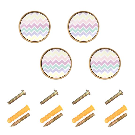 JIALIOU Kitchen Cabinet Knobs Round Zinc Drawer Pulls, Pastel Colored Chevron, 4 Pack