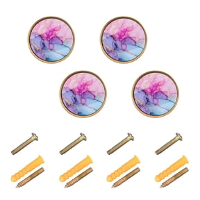 JIALIOU Kitchen Cabinet Knobs Round Zinc Drawer Pulls, Pink Purple Blue Marble, 4 Pack