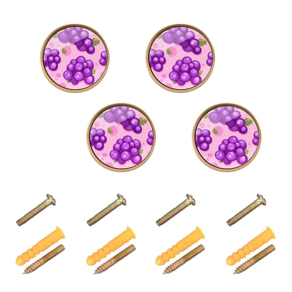 JIALIOU Kitchen Cabinet Knobs Round Zinc Drawer Pulls, Purple Grape and Dots, 4 Pack