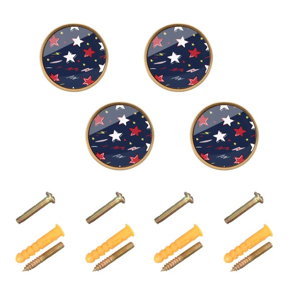 JIALIOU Kitchen Cabinet Knobs Round Zinc Drawer Pulls, Red Yellow Stars Sparks Lightning, 4 Pack