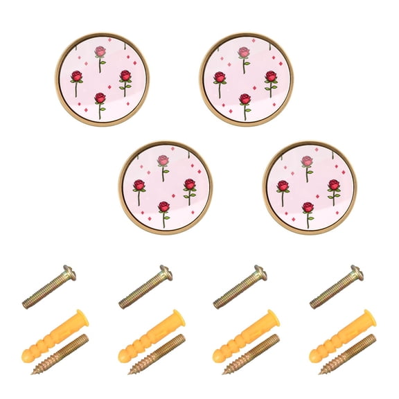 JIALIOU Kitchen Cabinet Knobs Round Zinc Drawer Pulls, Rose Flower, 4 Pack