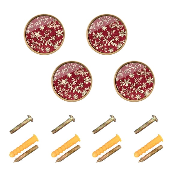 JIALIOU Kitchen Cabinet Knobs Round Zinc Drawer Pulls, Snowflakes and Pine Branches, 4 Pack