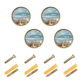 JIALIOU Kitchen Cabinet Knobs Round Zinc Drawer Pulls, Starfish Conch Sea, 4 Pack