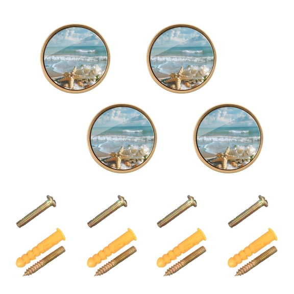 JIALIOU Kitchen Cabinet Knobs Round Zinc Drawer Pulls, Starfish Conch Sea, 4 Pack
