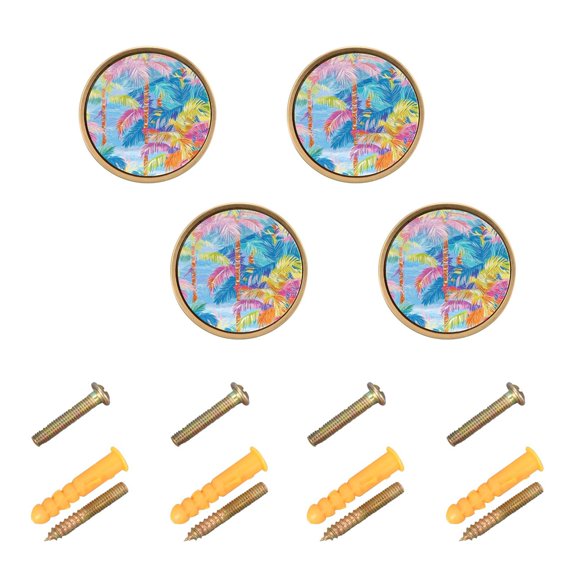 JIALIOU Kitchen Cabinet Knobs Round Zinc Drawer Pulls, Vibrant Palm Trees, 4 Pack