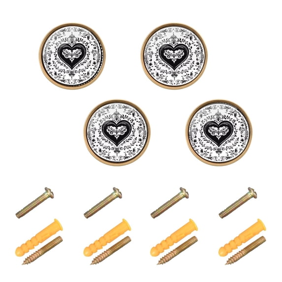 JIALIOU Kitchen Cabinet Knobs Round Zinc Drawer Pulls, Victorian-style Floral Heart , 4 Pack