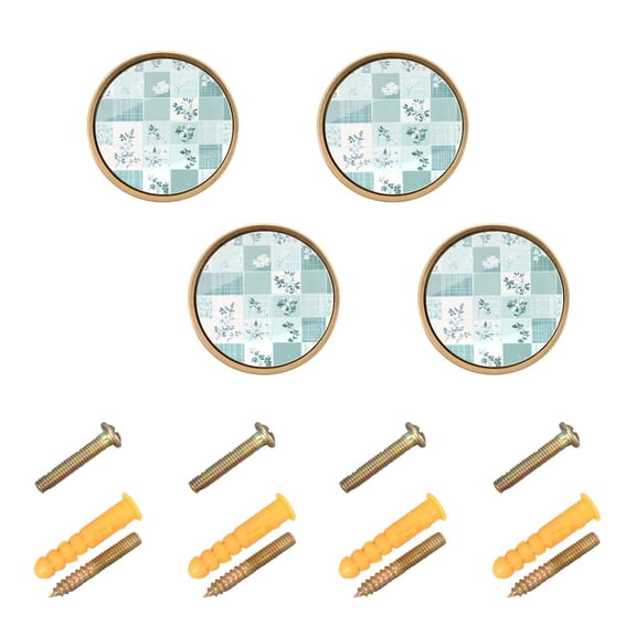 JIALIOU Kitchen Cabinet Knobs Round Zinc Drawer Pulls, Vintage Floral and Gingham, 4 Pack