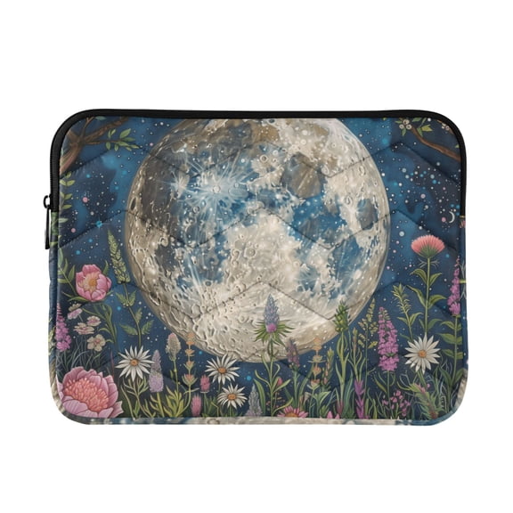 JIALIOU Laptop Sleeve Case with Zipper 13-13.3/15-16 Inch Compatible with MacBook HP Lenovo Dell ASUS Acer, Wildflowers and Trees Surrounded Full Moon