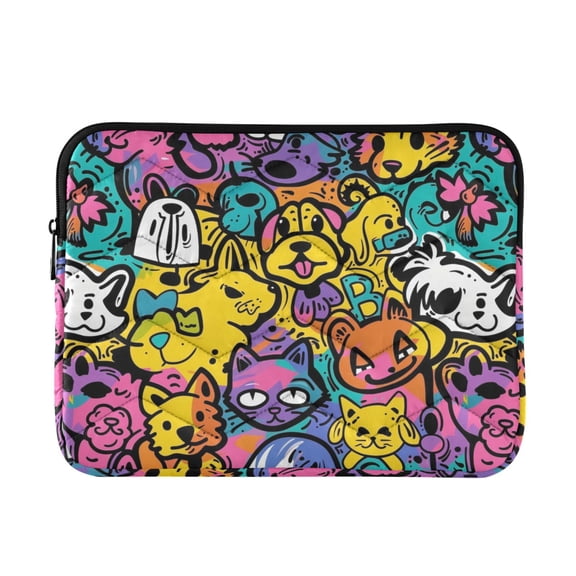 JIALIOU Laptop Sleeve Case with Zipper 13-13.3/15-16 Inch Compatible with MacBook HP Lenovo Dell ASUS Acer, Cat and Dog Graffiti
