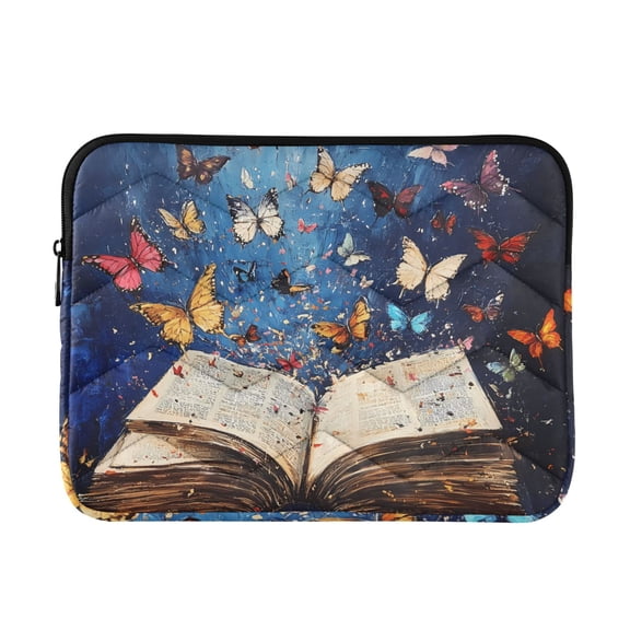 JIALIOU Laptop Sleeve Case with Zipper 13-13.3/15-16 Inch Compatible with MacBook HP Lenovo Dell ASUS Acer, Colorful Butterflies Fly on Book