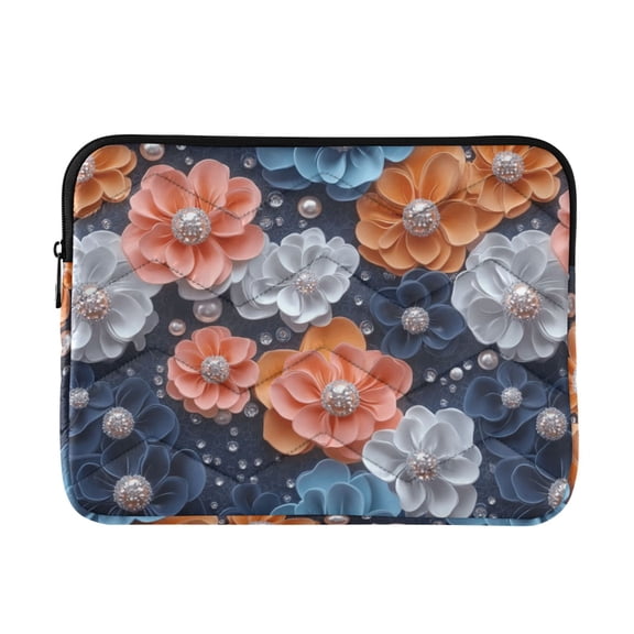 JIALIOU Laptop Sleeve Case with Zipper 13-13.3/15-16 Inch Compatible with MacBook HP Lenovo Dell ASUS Acer, Colorful Flower and Pearls