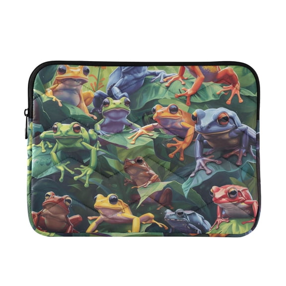 JIALIOU Laptop Sleeve Case with Zipper 13-13.3/15-16 Inch Compatible with MacBook HP Lenovo Dell ASUS Acer, Colorful Frogs on Leaves