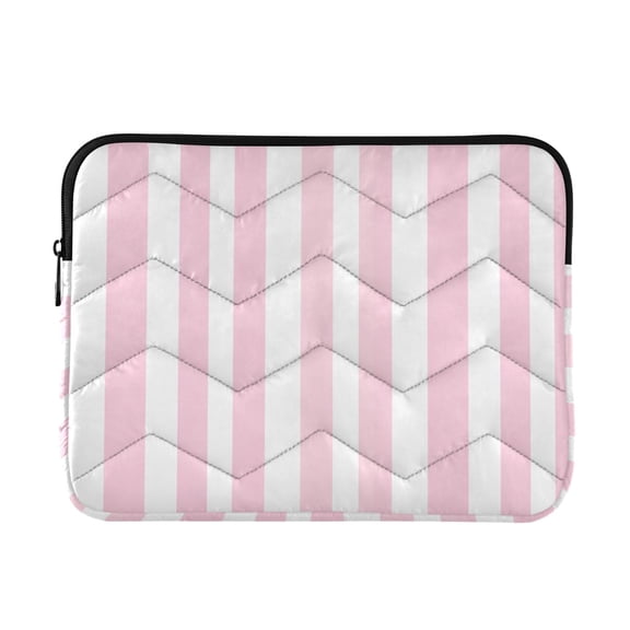 JIALIOU Laptop Sleeve Case with Zipper 13-13.3/15-16 Inch Compatible with MacBook HP Lenovo Dell ASUS Acer, Pale Pink and White Striped