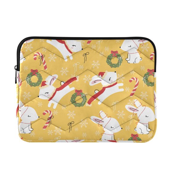 JIALIOU Laptop Sleeve Case with Zipper 13-13.3/15-16 Inch Compatible with MacBook HP Lenovo Dell ASUS Acer, Rabbbit Wreath Bows Christmas