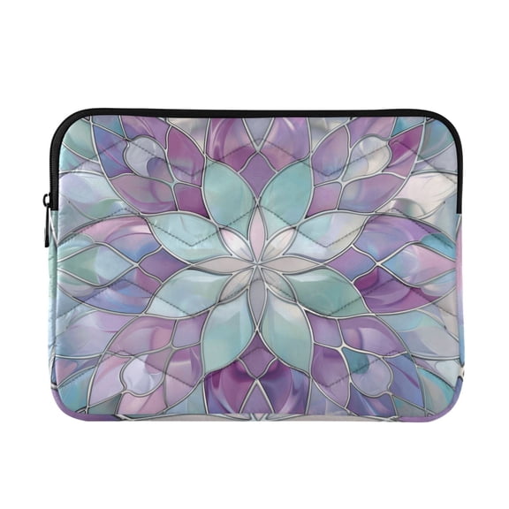 JIALIOU Laptop Sleeve Case with Zipper 13-13.3/15-16 Inch Compatible with MacBook HP Lenovo Dell ASUS Acer, Violet Floral Stained Glass